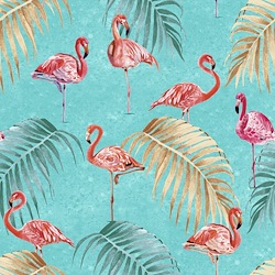 Aqua - Flamingos with Leaves